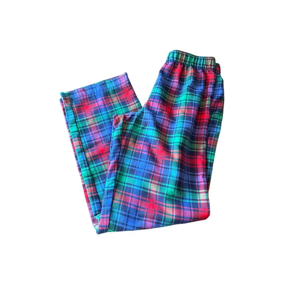 Lands End Womens Red/Blue Plaid Lounge Pants Size 14‎ Polyester Elastic Waist